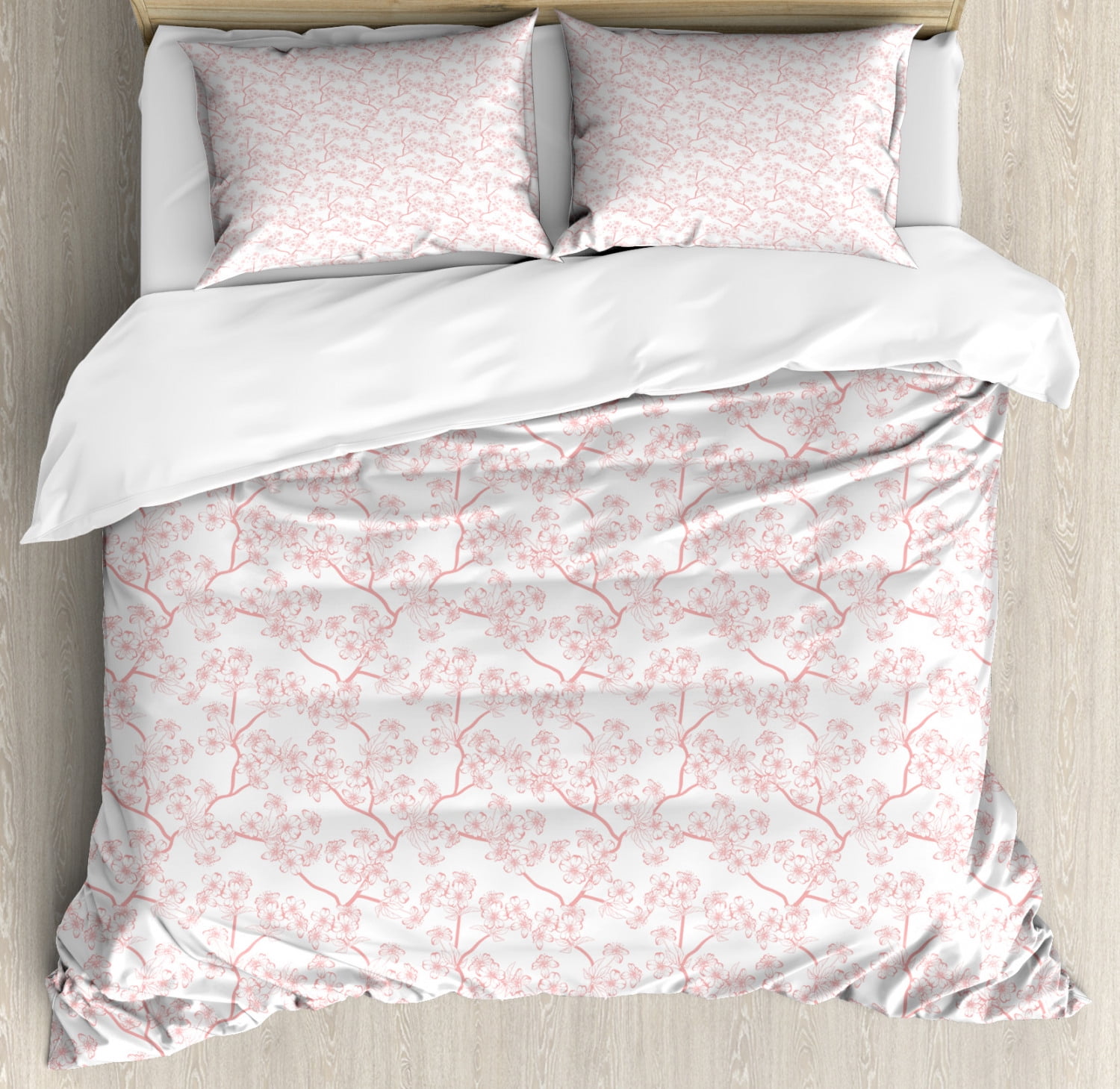Cherry Blossom King Size Duvet Cover Set, Retro Revival Sakura Pattern