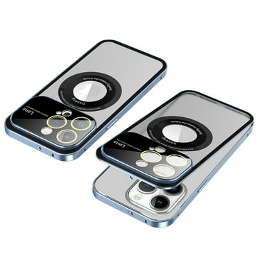 Jiahe Cover for iPhone 13 Pro Max, Compatible with MagSafe Case,Slim Shockproof Aluminium alloy Frame Metal Button Anti-Scratch Camera Lens Protector Matte Transparent Back Cover, blue