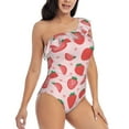 thumbnail image 3 of Rateoe Strawberry Pattern Women One Piece Swimsuits Tummy Control One Shoulder Bathing Suits Ruffle Swimwear-, 3 of 6