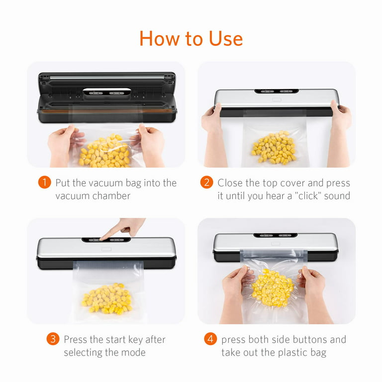 Hoofun Vacuum Sealer Machine ,Automatic Food Vacuum Sealer, Vacuum Sealed Bags, Dry & Moist Sealing Modes, 5 Food Modes, with 15 Starter Bags for Food