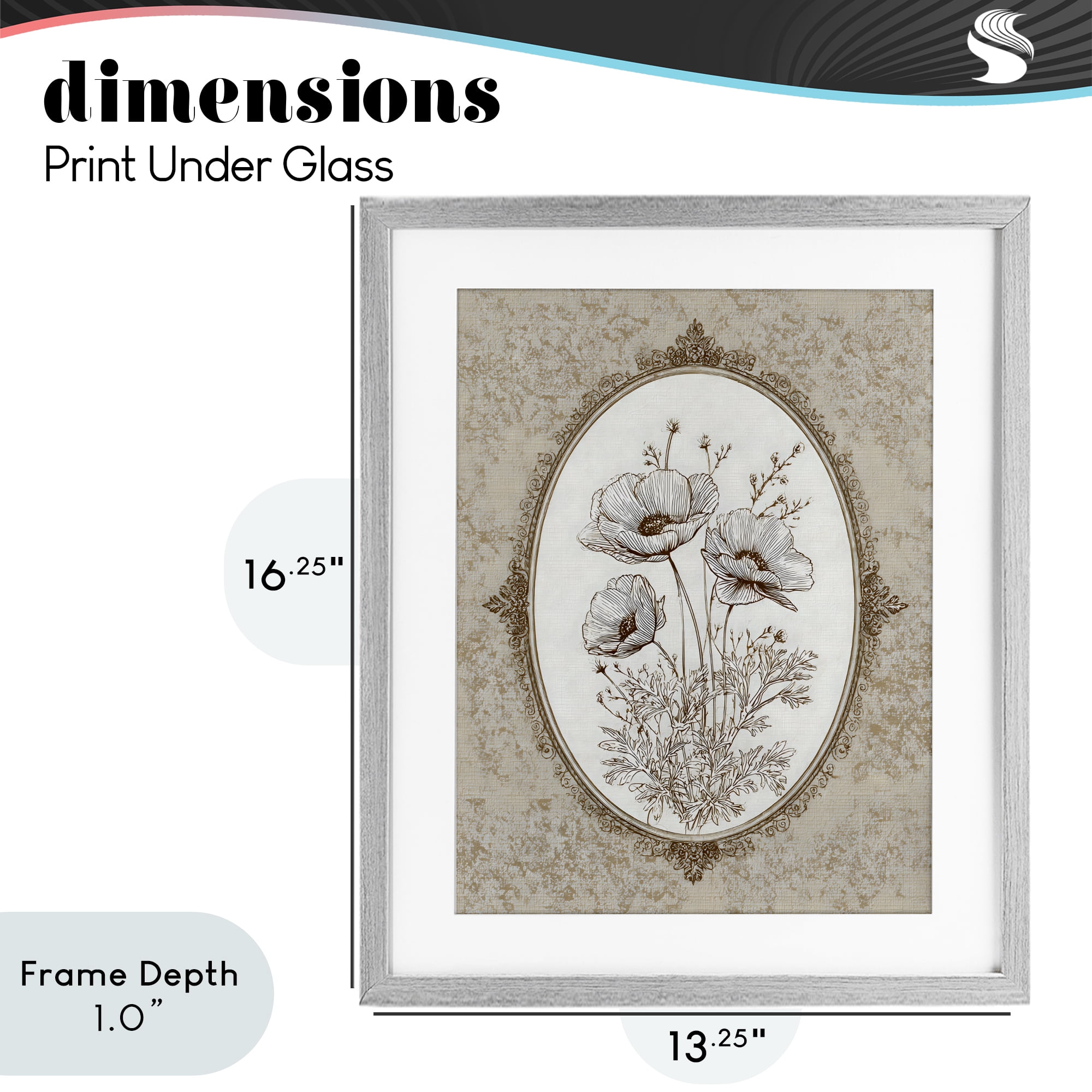 Stupell Industries Vintage Floral Sketch of Poppies Gray Framed Print Under Glass, design by Ink Drop Loft