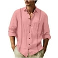 thumbnail image 2 of QATAINLAV Gifts for Mom Long Sleeve Tops for Men 2025 Fashion Fall Outfits Casual Button Down Lapel Shirts Solid Color Cotton Linen T Shirts Pink XL, 2 of 6