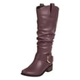 thumbnail image 5 of Rokment Slouchy Knee High Boots for Women 2025 Winter Fall Fashion Leather Pointed Toe Chunky Low Heel Long Tall Dress Boots Brown Size 9.5, 5 of 6