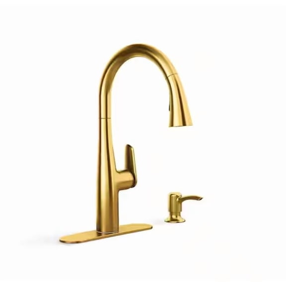 KOHLER Easmor Single-Handle Pull Down Sprayer Kitchen Faucet in Vibrant Brushed Moderne Brass
