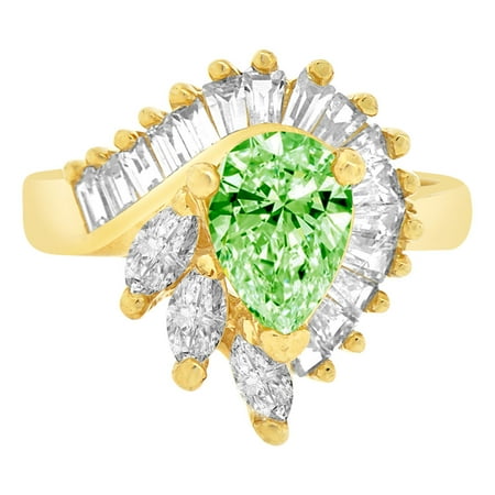 14k Gold Estate Ring - 14k Yellow Gold, Fancy Estate Style Cocktail Ring Created Color Pear CZ Synthetic Aug Birthstones Size 06.0