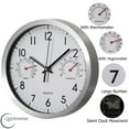 thumbnail image 3 of Clockswise 12-inch Non-Ticking Quartz Wall Clock with Thermometer & Hygrometer - Battery Operated Aluminum Analog Clock for Temperature & Humidity Monitoring - Ideal for Home, Office or School, Silver, 3 of 8