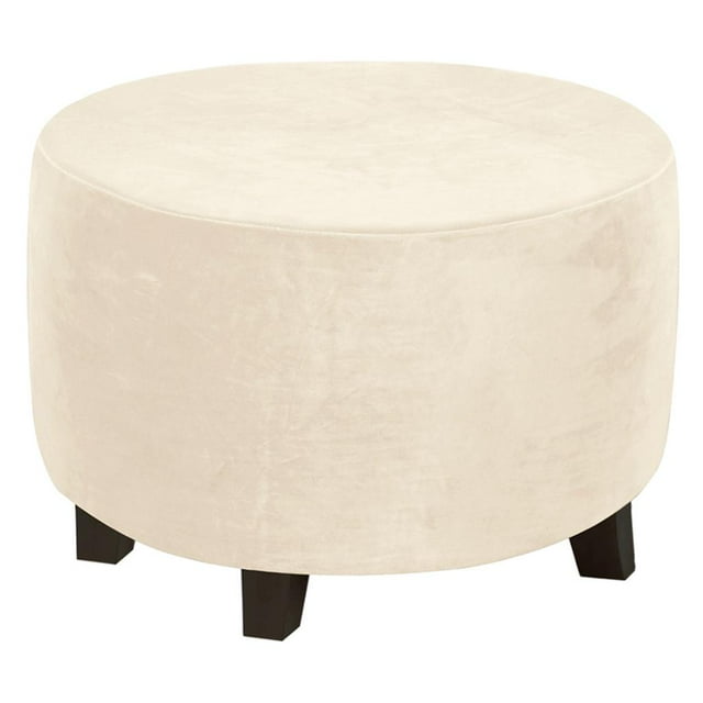 Abbracc Round Slip Covers Ottoman Slipcovers Spandex Removable Footstool Protect Covers Beige