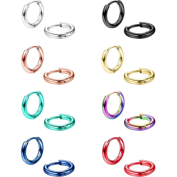 DESIGNICE 8 Pairs 316L Surgical Stainless Steel Small Hoop Earrings for Men Women Hypoallergenic Huggie Hoop Earrings Cartilage Helix Lobes Sleeper Hoop Earrings Set 18G 20G 8Mm/10Mm/12Mm/14Mm