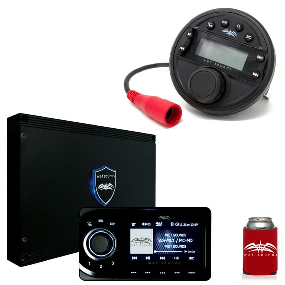 Wet Sounds WS-MC1 & Transom Remote Bundle: Marine Media System with Full-Color LCD Display, Bluetooth, & Wired Remote