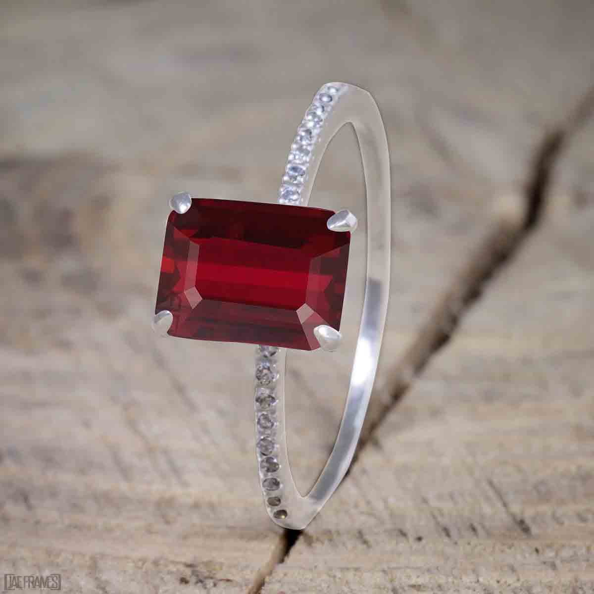 JeenMata - Beautiful 1 Carat emerald cut Ruby Solitaire Engagement Ring
