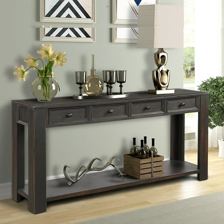 Buffet Cabinet Sideboard Console Table for Entryway, Kitchen Storage Cabinet with 4 Drawers, Bottom Shelf, Home Furniture Console Table, Upgrade Solid Wood Frame & Legs,64