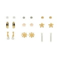 thumbnail image 3 of Time and Tru Womens Gold Mini Stud and Hoop Earring Collection, Flower Motif, 9 Pairs, 3 of 5