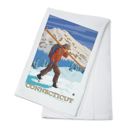 

Connecticut Skier Carrying Skis (100% Cotton Tea Towel Decorative Hand Towel Kitchen and Home)