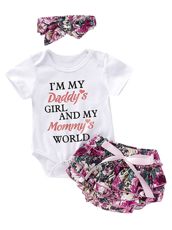 US Stock Newborn Baby Girls Clothes Tops+Floral Short Pants Headband Outfits Set
