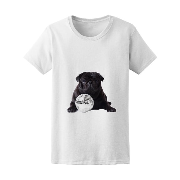 Black Pug With A Disco Ball Tee Women's -Image by Shutterstock