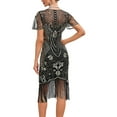 thumbnail image 3 of Juosiy Womens Vintage Mardi Gras Themed Masquerade Sequined Dress Short Sleeve See-Through Round Neck Skirts, 3 of 3