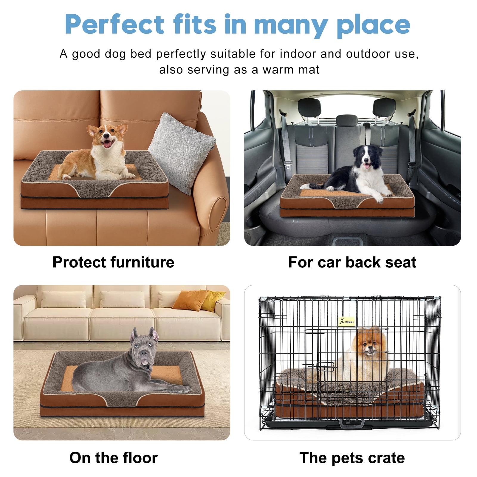 PayUSD Dog Beds for Large Medium Small Dogs Orthopedic Pet Bed Sofa Supportive Egg Crate Foam Animal Couch with Removable Washable Cover Non Skid Bottom S to XL