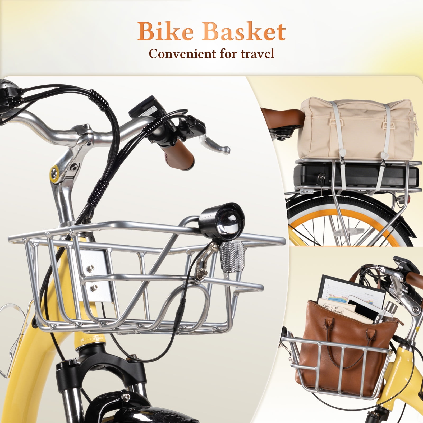 26 Inch Cruiser Electric Bike, E-Bike for Adults with 48V 15.6AH Removable Battery, Step Through Ebike for Women Men UL2849- Yellow