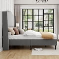 thumbnail image 2 of Merluxy Platform Bed Frame Tall Headboard Upholstered Bed with Velvet Nailhead Trim Arched Wingback,Queen,Light Grey, 2 of 8