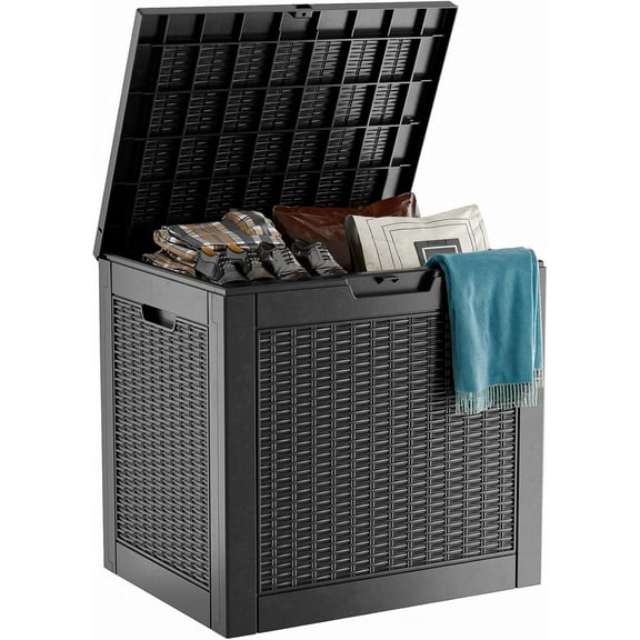 30 Gallon Resin Deck Box, Lockable Patio Outdoor Storage Box for Furniture, Garden Tools and Tools Storage, Waterproof Outside Storage Boxes - Black