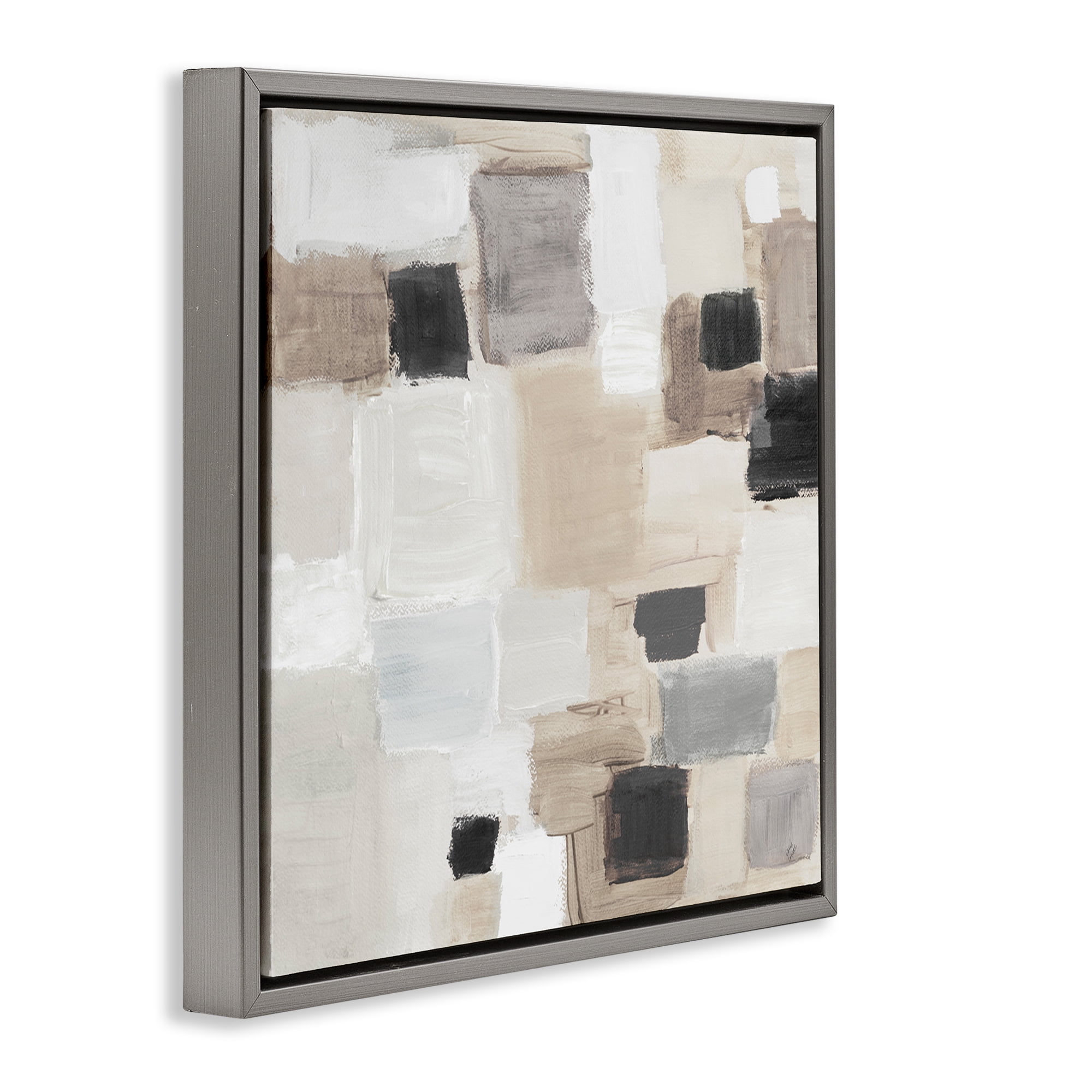 Stupell Industries Neutral Square Patchwork Abstract Painting Gray Floater Framed Canvas Art Print Wall Art, 25 x 25