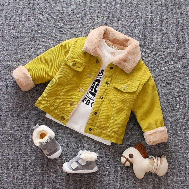 WREESH Baby Boys Coats Winter Thick Warm Outerwear Kids Solid Coat Cloak Jacket Baby Clothes Yellow