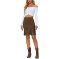 thumbnail image 2 of INSPIRE CHIC Women's Faux Suede Skirt Fringe Trim High Waist Vintage Casual Mini Skirts M Dark Brown, 2 of 5