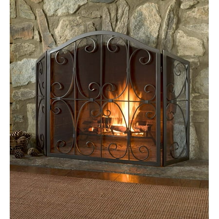 Copper Square Fireplace - Crest Tri-Fold Fireplace Fire Screen with Steel Frame, Copper