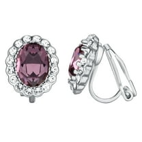 Yoursfs Clip on Earrings for Women Austria Crystal Purple Stone Earrings Clip On Oval CZ Halo Earring for Wedding Jewelry