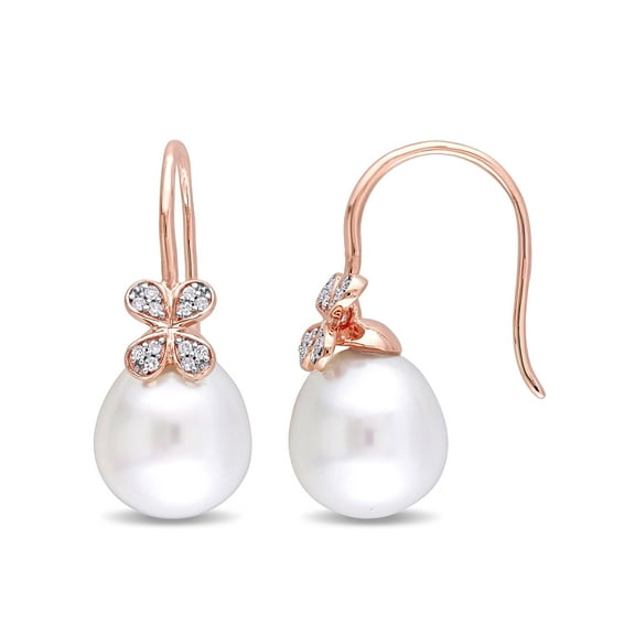 Everly Women's Cultured Pearl and Diamond 14k Rose Gold Earrings