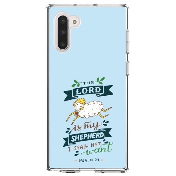 DistinctInk Clear Shockproof Hybrid Case for Samsung Galaxy Note 10 (6.3" Screen) - TPU Bumper, Acrylic Back, Tempered Glass Screen Protector - The Lord is My Shepherd I Shall Not Want