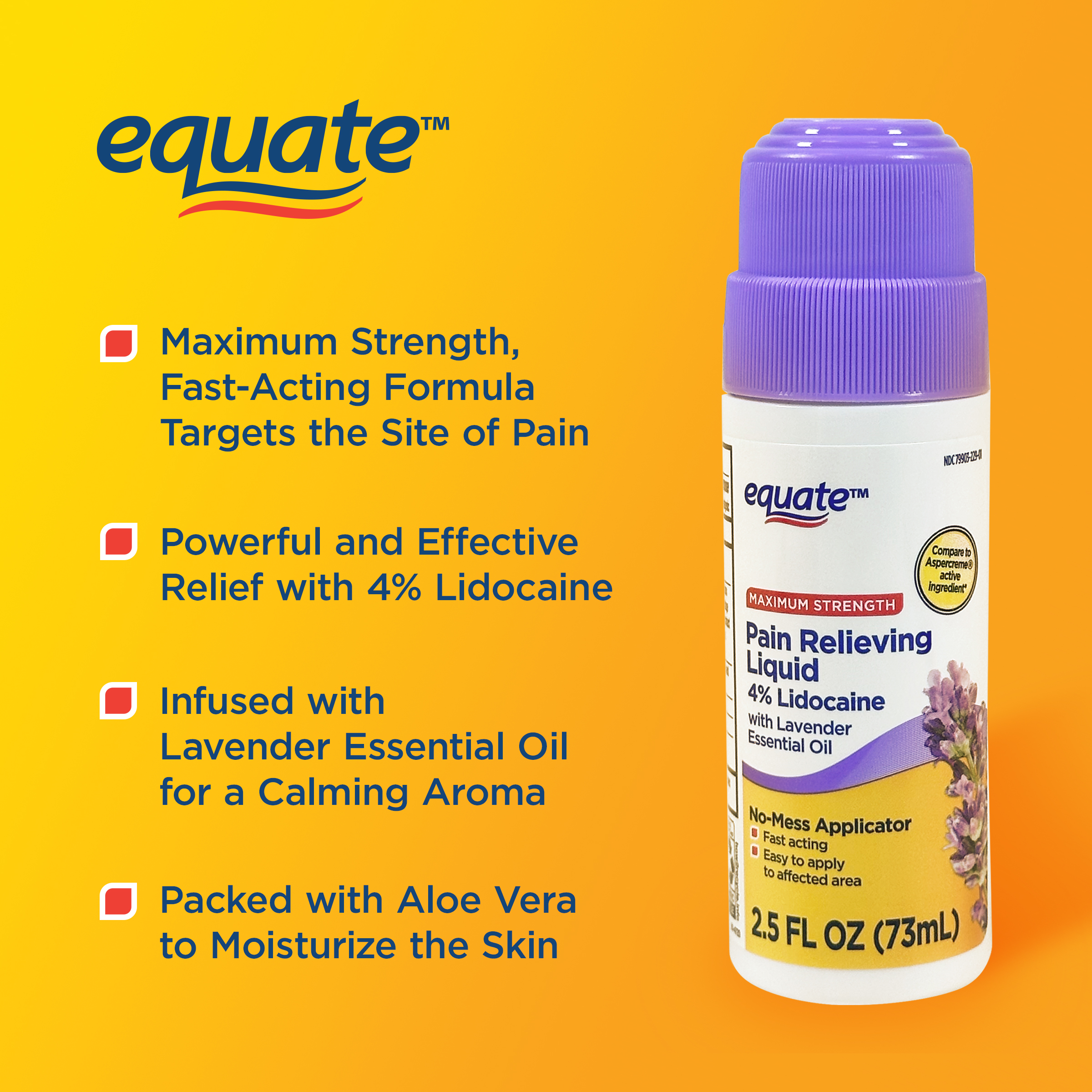 Roll-On Líquido de Alivio del Dolor con Lidocaína 4% y Aceite Esencial de Lavanda, Aroma de Lavanda Calmante, Alivio de Acción Rápida, comparable al ingrediente activo de Aspercreme®, 2.5 fl oz 3