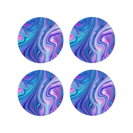 

Honeii Swirl Blue And Purple Print Leather Coaster Set of 4 Ideal for Safeguarding Your Furniture from Drinks Spills and Effortless Cleanup-Round Shape