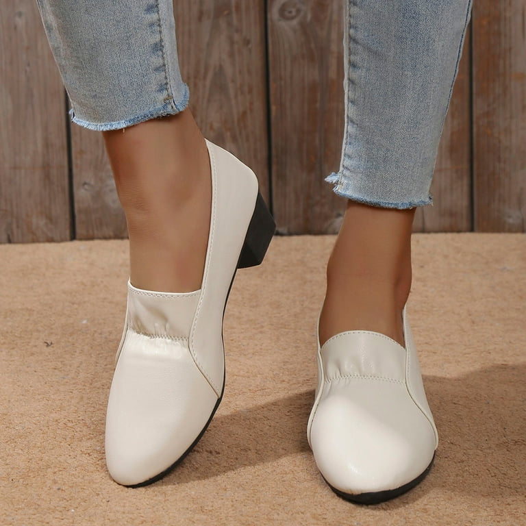 B91xZ Women's Slip-On Loafer Closed-Toe Vintage High Heel