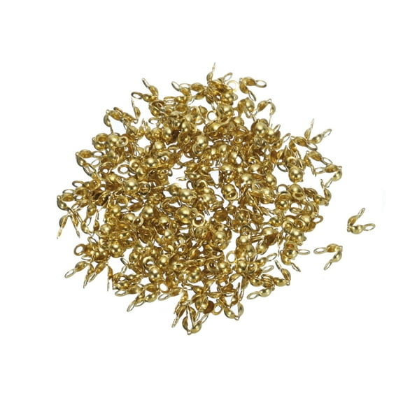 Uxcell 200Pcs End Cap Knot Cover 3mm Dia Clamshell Metal Plated Open Bead Tips End Cap 6mm for Jewelry Light Copper Tone