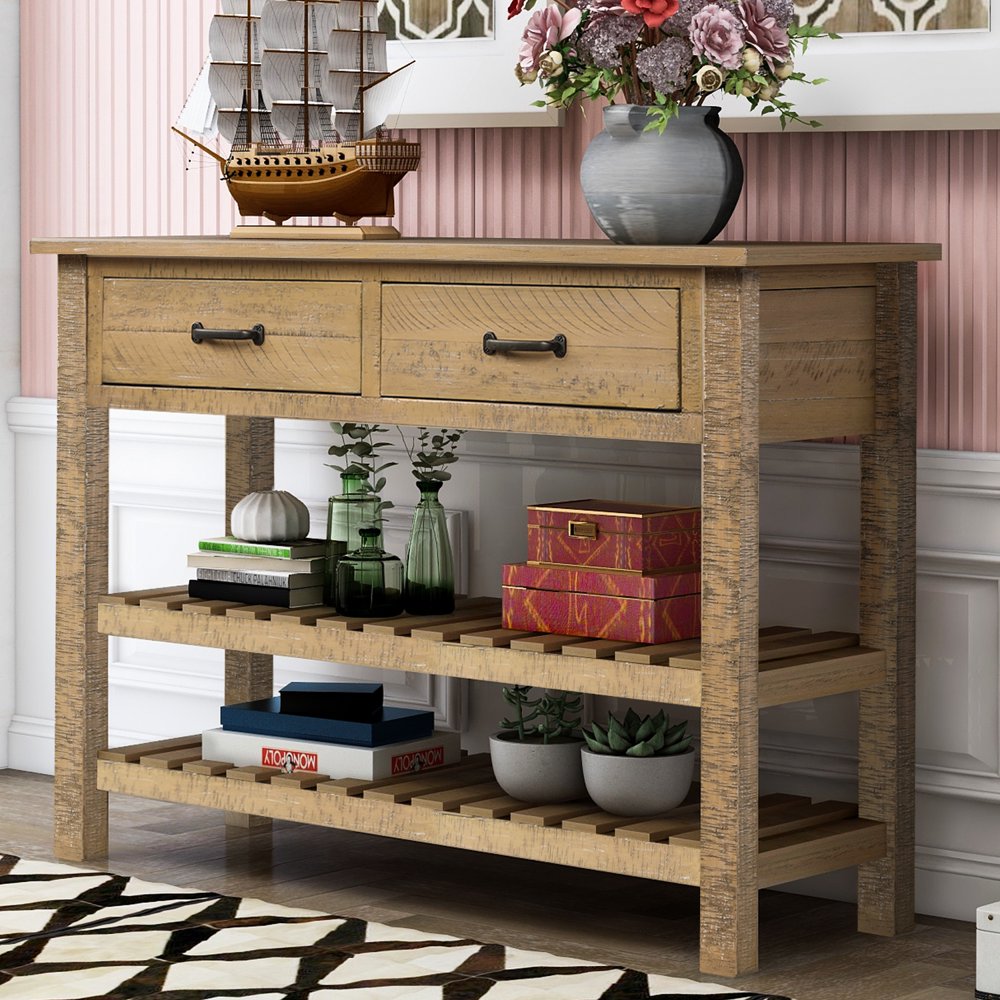 Sideboards and Buffets with Drawers and 2 Tiers Shelves, Retro Sideboard Buffet Console