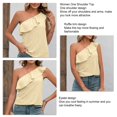 thumbnail image 3 of Top de un hombro para mujer, Top de verano con ojales y volantes, sin mangas, Color puro, 3 of 8