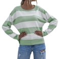 thumbnail image 2 of Womens Long Sleeve Shirts Casual Loose Fit Striped Tops Knit Pullover Sweaters Green L, 2 of 9