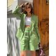 thumbnail image 2 of HH TRAF Conjunto de 2 piezas para mujer, sexy, con solapa y bolsillo, manga larga, color verde liso, chaqueta de traje sencilla y cinturón de moda con cremallera, minipantalones cortos para mujer, 2 of 5