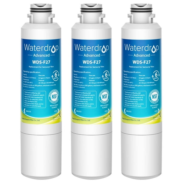 Waterdrop DA29-00020B Filtro de agua para refrigerador certificado NSF 53 y 42, repuesto para Samsung HAF-CIN/EXP, DA29-00020A/B, DA29-00020B-1, RF263BEAESR, RF28HMEDBSR, 3 filtros (el paquete puede v