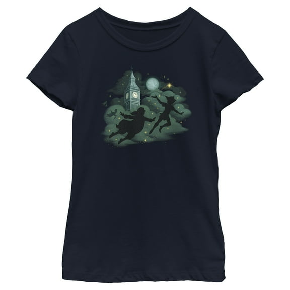 Girl's Peter Pan & Wendy Flight Silhouettes Graphic Tee Navy Blue Small