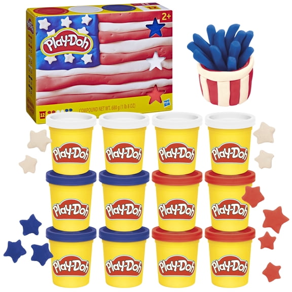 Play-Doh 12 Pack Red White and Blue 2 Oz Cans, Patriotic Toys for Kids 2 