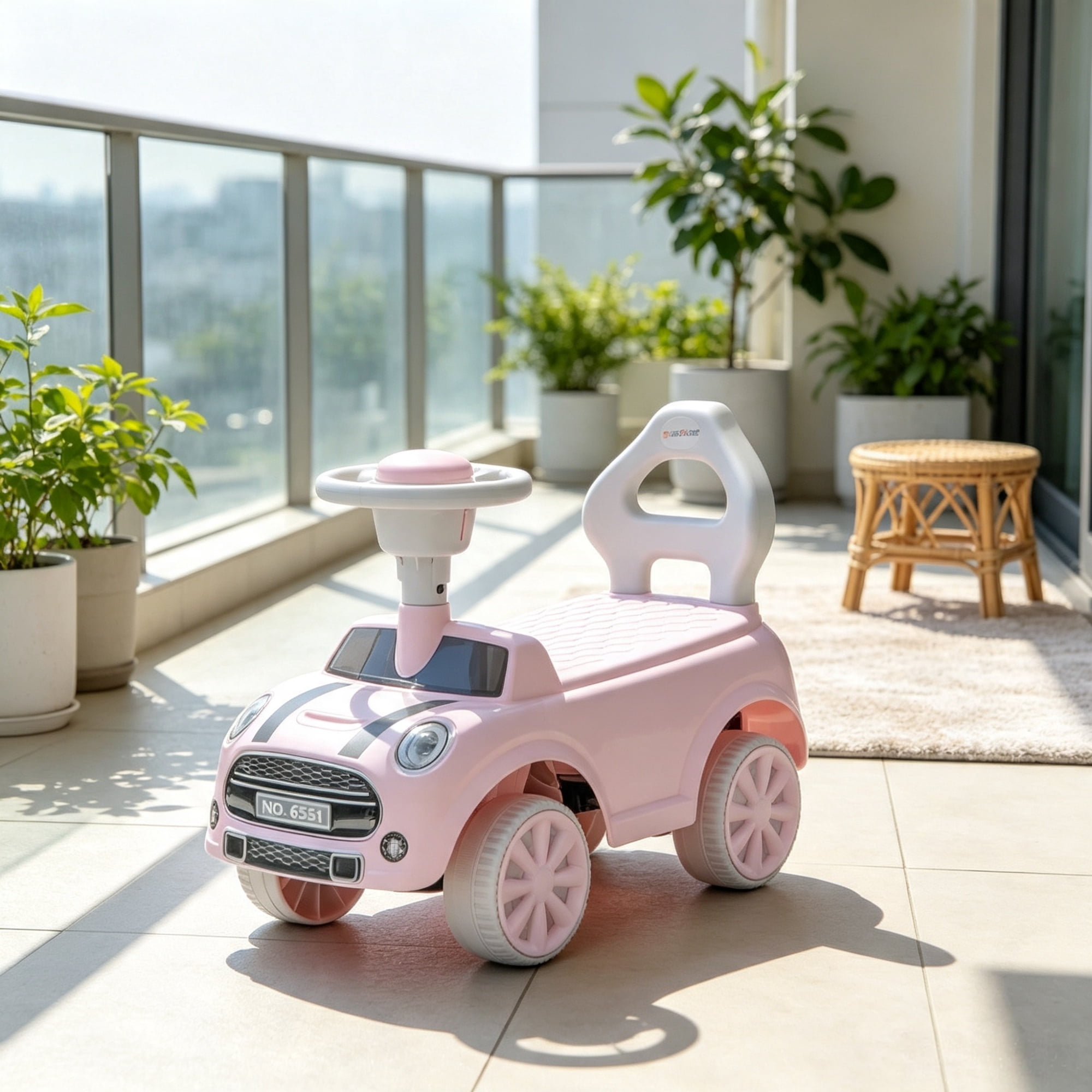 Foot-to-Floor Sliding Car for 18-36 Months, Pink Toddler Ride-On Toy with Horn & Anti-Over-Backwards Safety