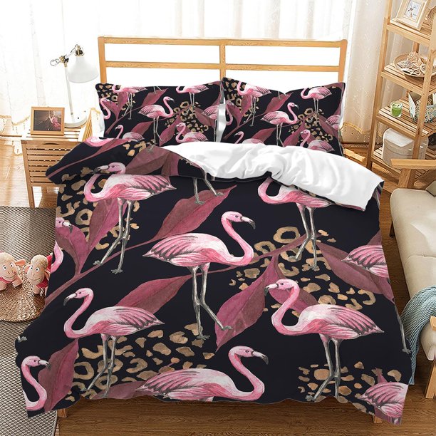Juego de Funda Nórdica King Size,Juego de Ropa de Cama Flamingo Rosa para