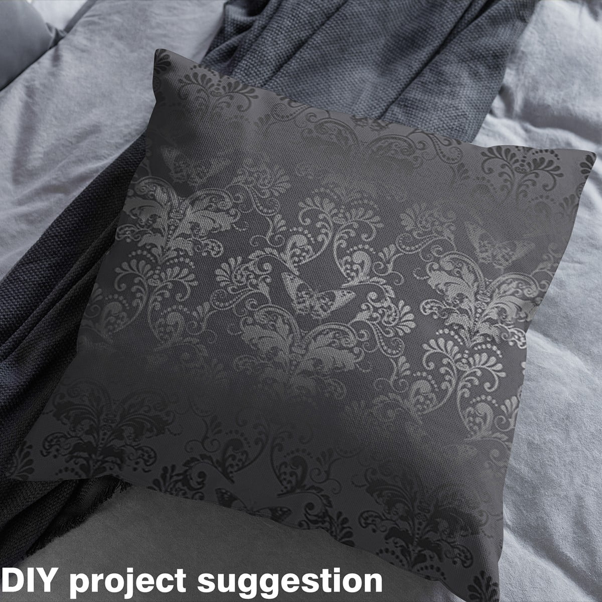 Erosebridal Grey Damask Fabric By The Yard,Exotic Butterfly Upholstery Fabric,Bohemian Butterflies Floral Print Decorative Fabric,Gothic Style Indoor Outdoor Fabric,Black Grey,10 Yards