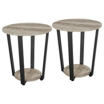 DyGTyX 2-Tier Round End Tables Living Room Set of 2, Industrial Small Round End Side Snack Table with Stable Storage Shelf and Metal Legs for Small Spaces, Accent Furniture with Steel Frame, Gray