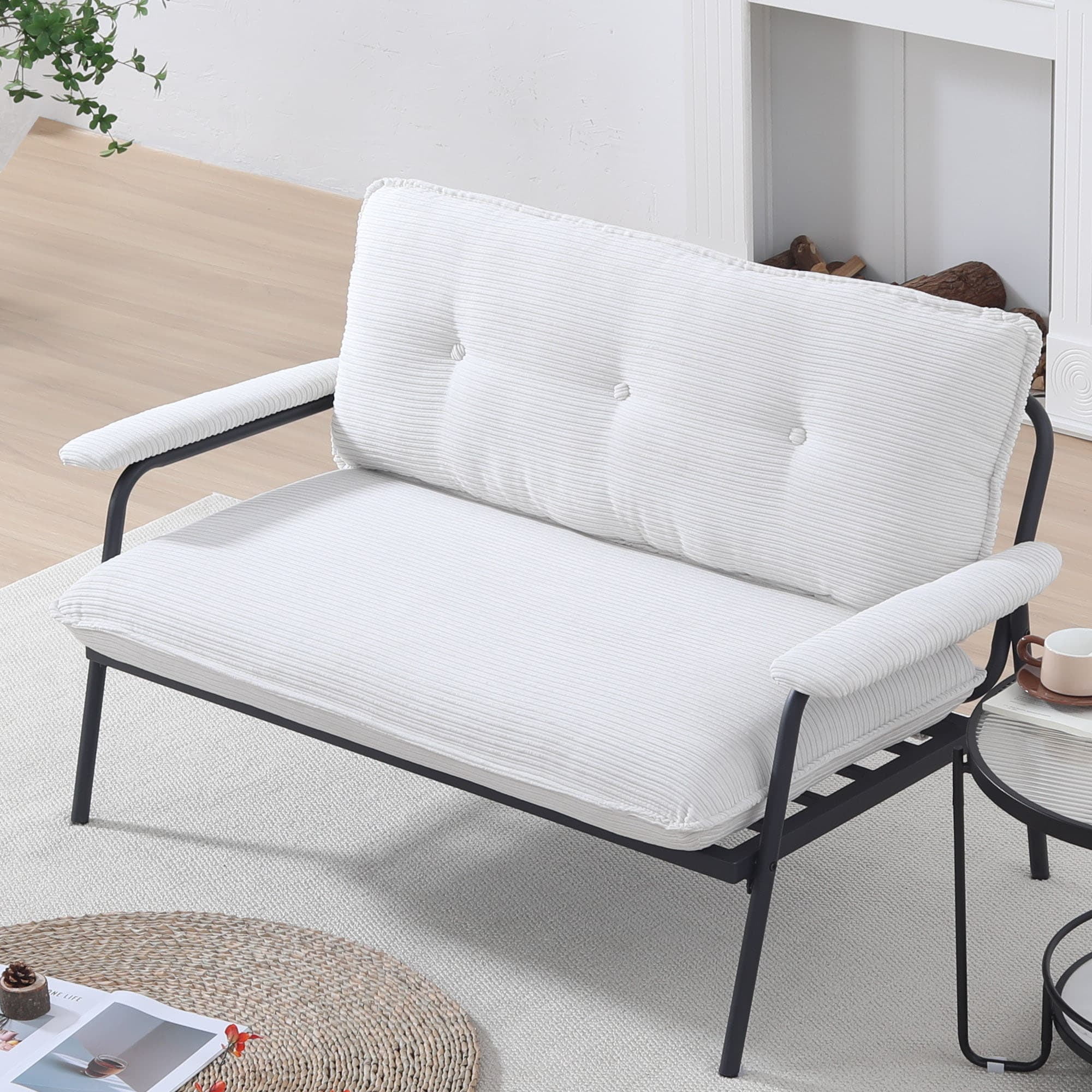 MAYEERTY 53in Sofa Couch Corduroy Loveseat for Small Apartment, Metal Frame, Beige