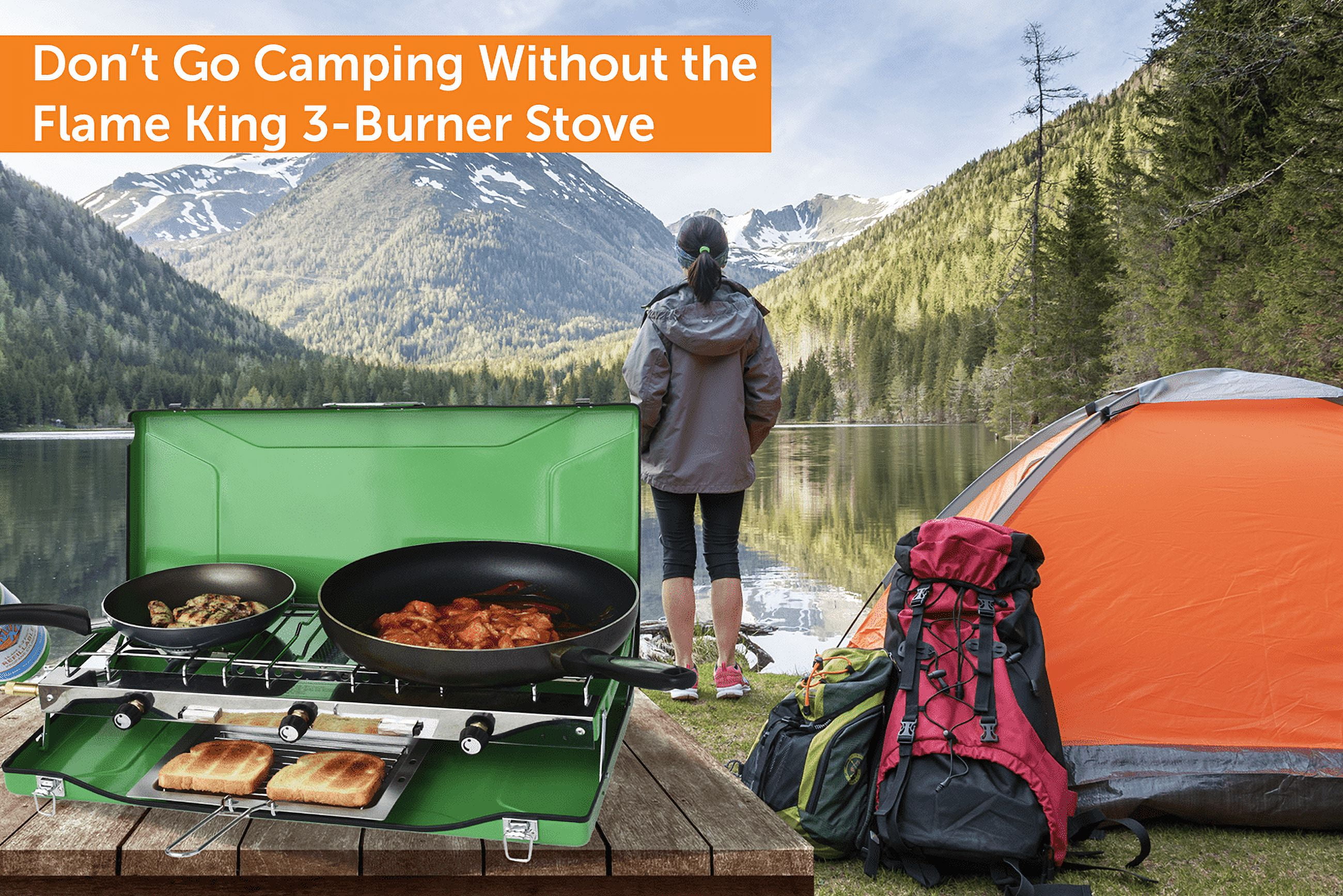 Flame King 3-Burner Portable Camping Stove Grill, Great for Outdoor Cooking, Backpacking
