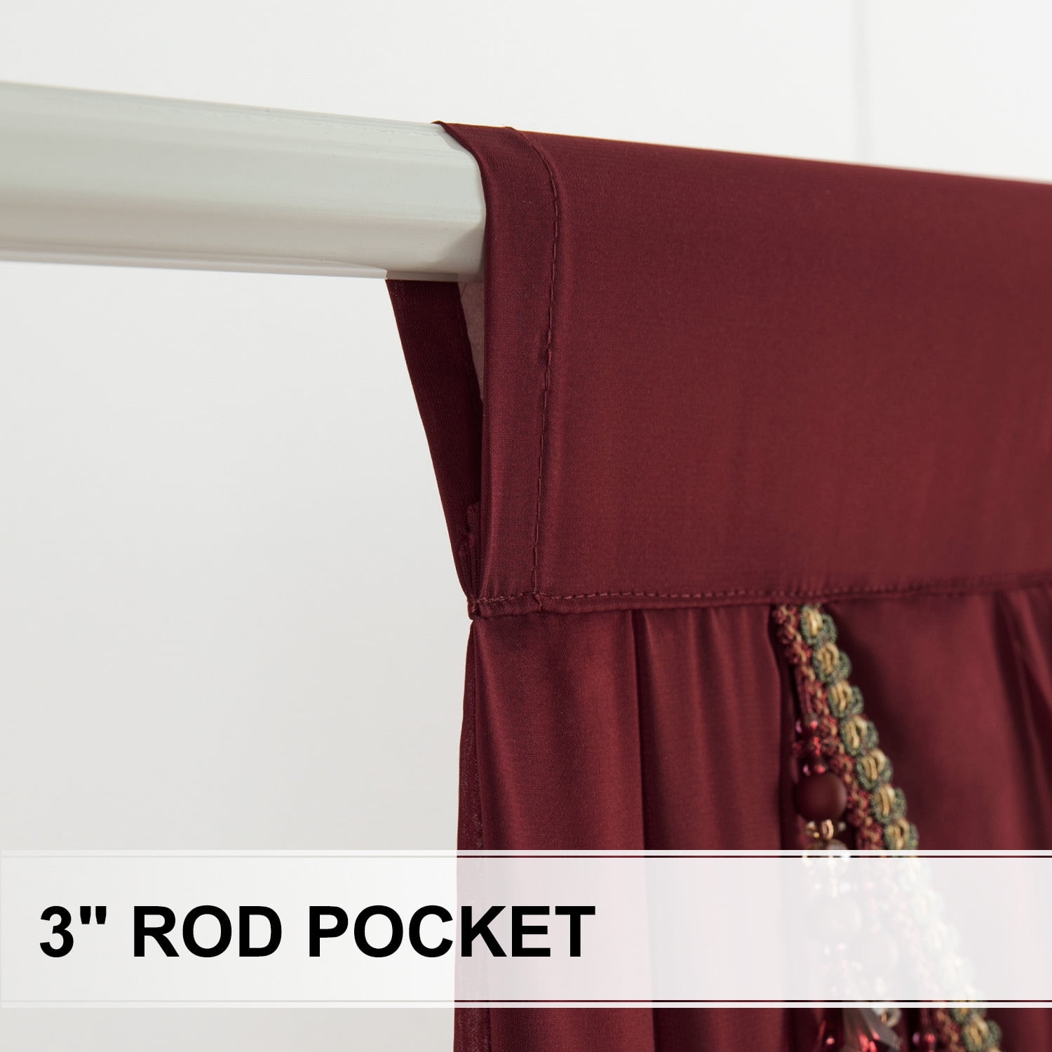 VOGOL Vintage Style Waterfall Valance, 39 inches Wide Soft Touch Sheer Drapes for Living Room, Classical Rod Pocket Silky Swag Valance with Handmade Tassels, Burgundy Red, 1 Panel