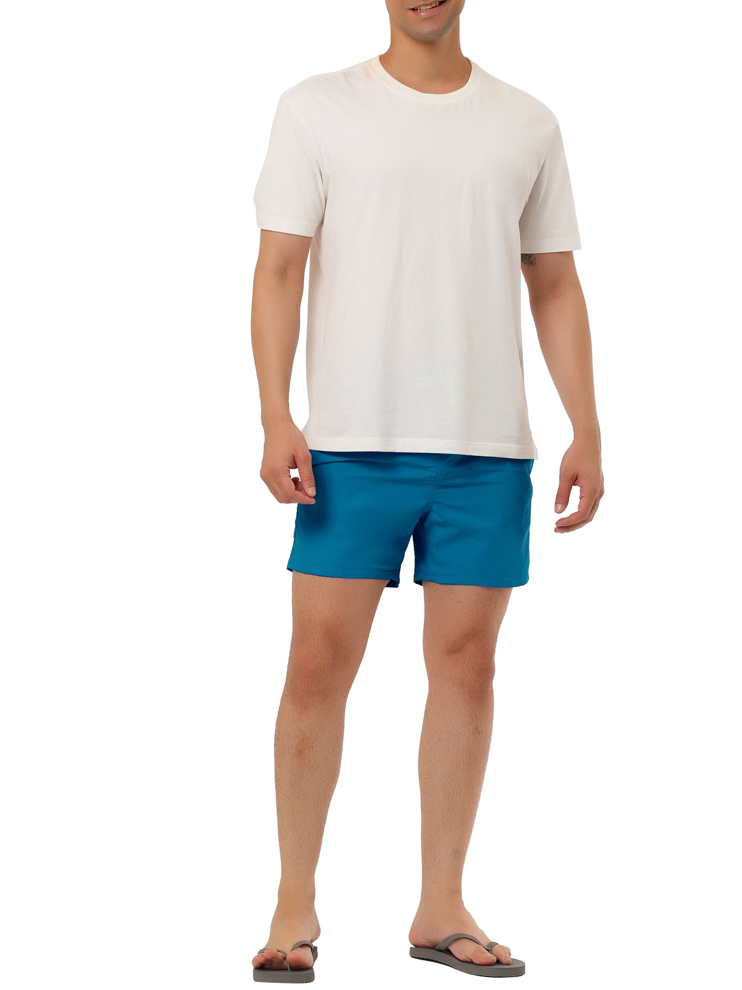 Unique Bargains Men's Summer Beach Shorts Mesh Lining Drawstring Waist Swim Shorts 32 Dusty Blue